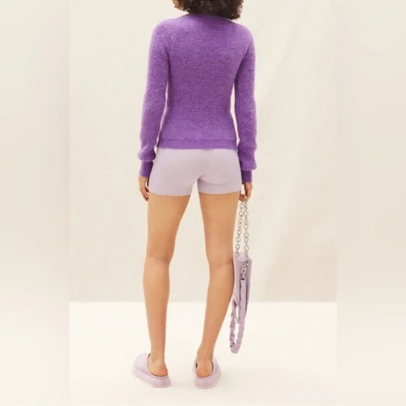 Jacquemus La Maille Pau Purple Alpaca Wool Asymmetrical Button Sweater Size 38 - Picture 6 of 11